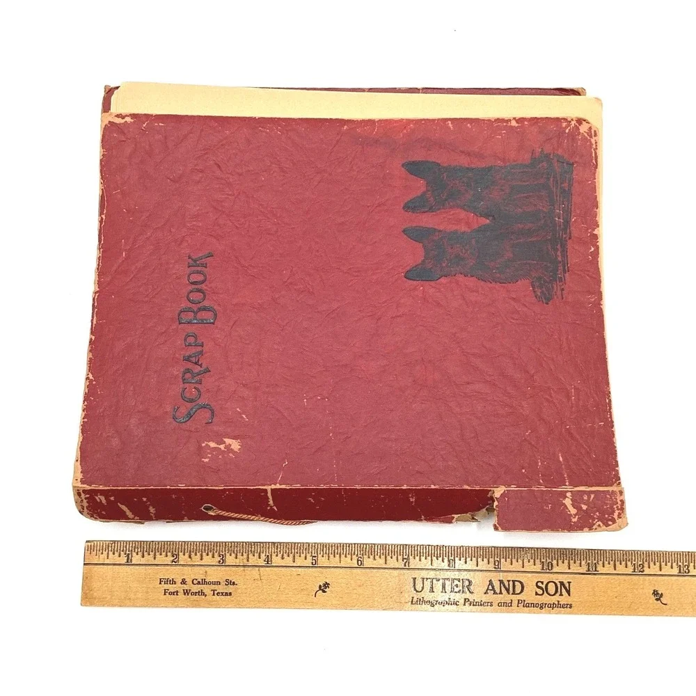 Vintage 1940's Red‎ Scottie Dog Scrapbook String Bound Antique Distressed